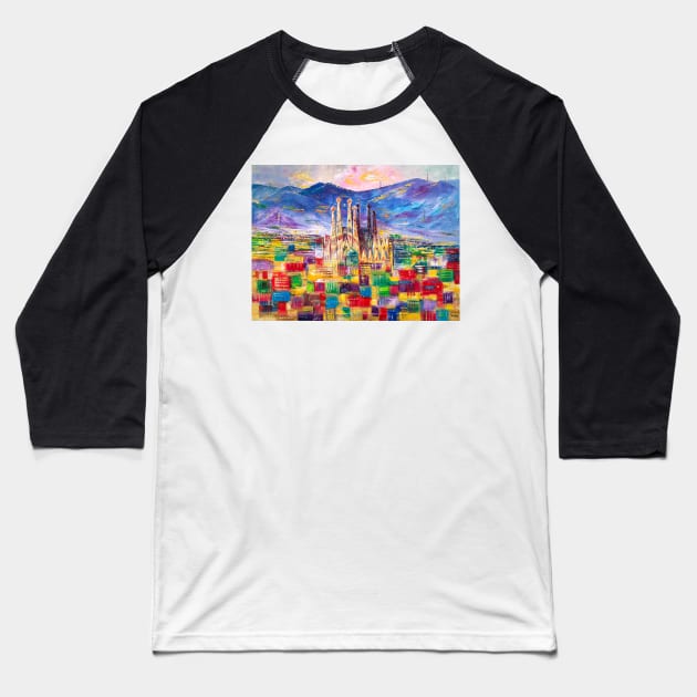 Colorful Barcelona. La Sagrada Familia Baseball T-Shirt by NataliaShchip